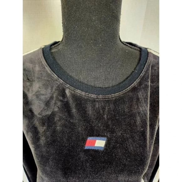 Vintage Tommy Hilfiger Velour Pullover Black & Gray Mens Size Medium - Picture 3 of 7